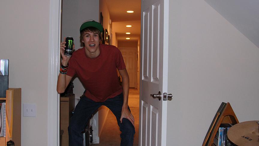 Jimmie Joe holding am energy drink.